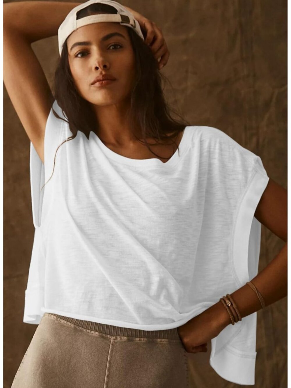 〽️ Women's White Short Sleeve Open Back Workout Slouchy Y2k Athletic Gym Tops